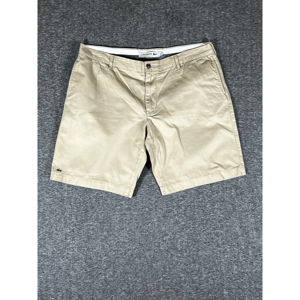Lacoste Mens Regular Fit Chino Shorts Khaki Tan Cotton Size US 40 FR 50 Logo